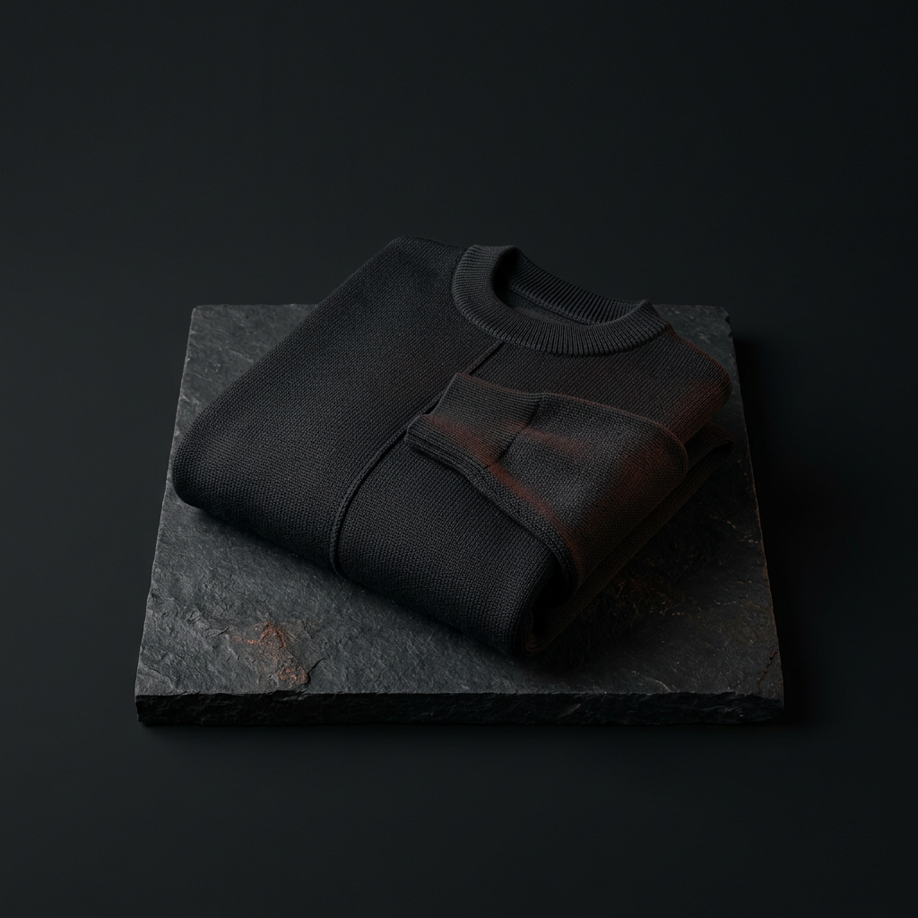 Folded charcoal high-density interlock knitwear